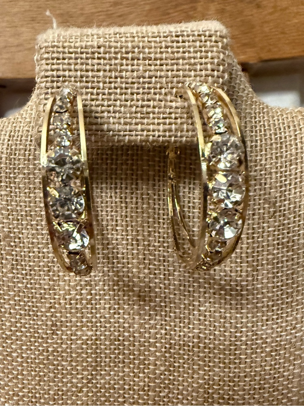 Gold Crystal Hoop Earrings - Clear Stones